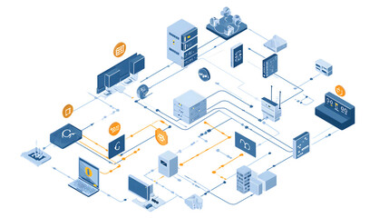 Illustration Depicting an Interconnected Network within the Internet of Things (IoT), Linking a Diverse Array of Devices for Enhanced Connectivity and Automation. Generative AI