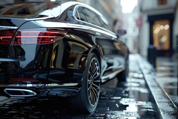 The subtle play of shadows and highlights on the flawless surface of a luxury sedan, rendered with hyperrealistic precision. - obrazy, fototapety, plakaty