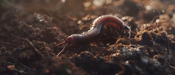 The Role of a Compost Worm in Decomposing Nutrient-Rich Bio Humus. Concept Decomposition, Composting, Nutrient Cycling, Worms, Bio Humus - obrazy, fototapety, plakaty