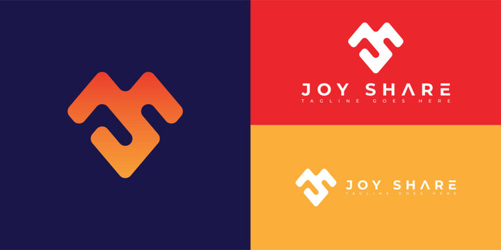 Abstract initial mountain letter JS or SJ logo in gradient orange color isolated on multiple background colors. The logo suits digital campaign services and business logo design inspiration templates.