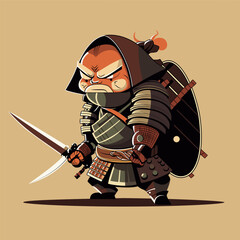 Cute little mutant samurai character cartoon vector illustration