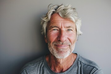 Portrait of a senior man with grey hair smiling at the camera