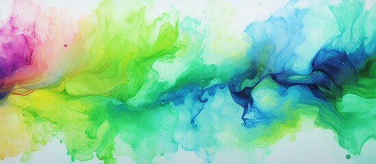 Fototapeta na wymiar Colorful vibrant rainbow liquid paint splattered on a plain white background, creating a striking and vivid display