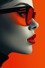 A woman with red lips and black sunglasses