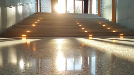 A staircase with lights on the steps