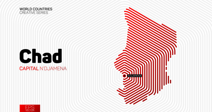 Abstract map of Chad with red hexagon lines