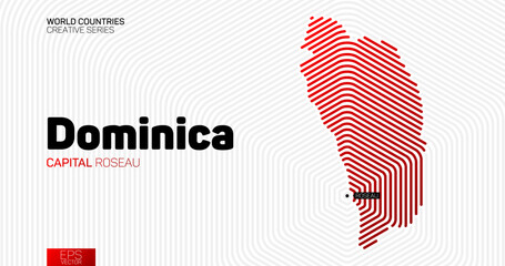 Abstract map of Dominica with red hexagon lines