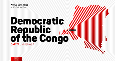 Abstract map of Democratic Republic of the Congo with red hexagon lines