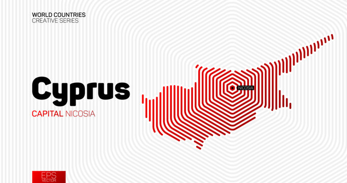 Abstract map of Cyprus with red hexagon lines