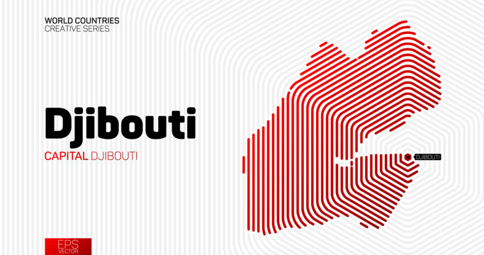 Abstract map of Djibouti with red hexagon lines