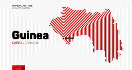 Abstract map of Guinea with red hexagon lines