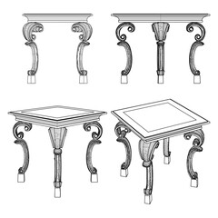 Antique Table Vector. Illustration Isolated On White Background. 