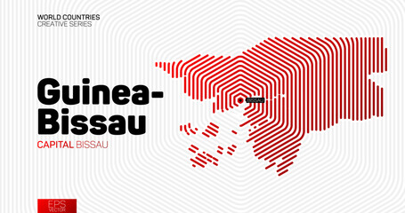 Abstract map of Guinea-Bissau with red hexagon lines