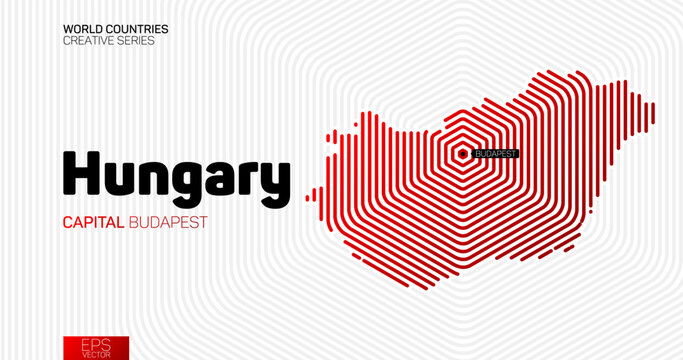 Abstract map of Hungary with red hexagon lines