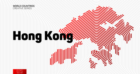 Abstract map of Hong Kong with red hexagon lines