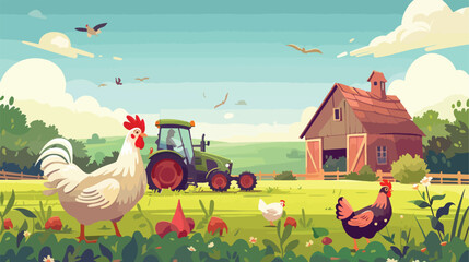 Scene with chickens and vegetables on the farm illu