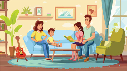Scene with family having a good time at home illust