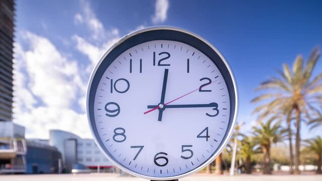 clock with time passing and people rushing by 