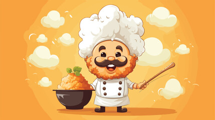 Sesame ball chef cartoon is cooking flat cartoon va