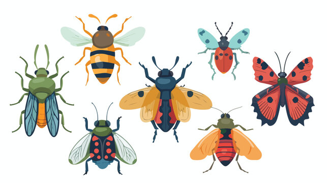 Six insects animals collection icons flat cartoon v