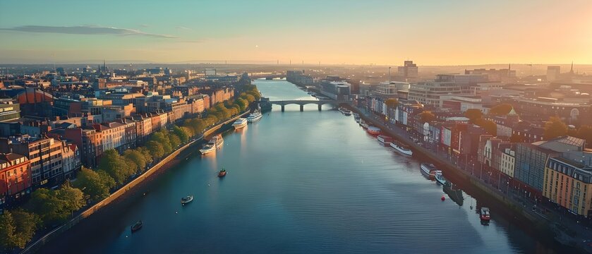 Capturing Dublin from an Aerial Perspective: DJI Mavic Drone Footage. Concept Dublin landmarks, Aerial views, DJI Mavic footage, Drone photography, Cityscape perspectives