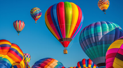 hot air balloons soar into the clear-blue skies ,an explosion of rainbow colors, stunning visuals, beautiful, travel photography