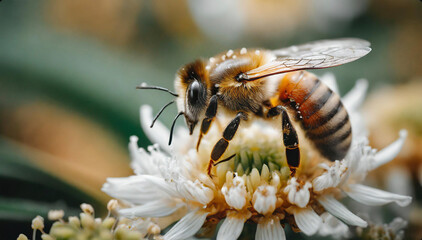 Harworking Honey Bee with Close Up Macro Images