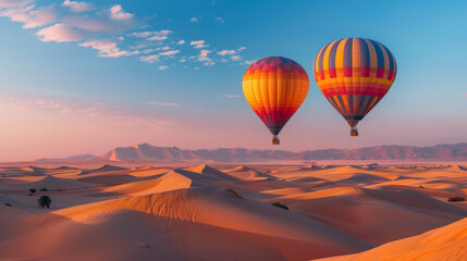 Hot Air Balloon Festival in beautiful desert landscape, magical view of air and ground, stunning visuals