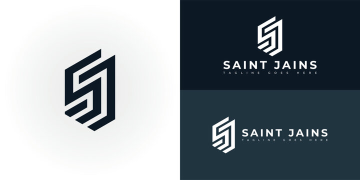 Abstract initial lines letter SJ or JS logo in deep blue color isolated on multiple background colors. The logo is suitable for watch manufacturing business logo icon design inspiration templates.
