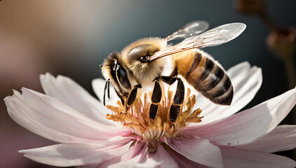 Harworking Honey Bee with Close Up Macro Images