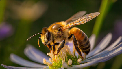Harworking Honey Bee with Close Up Macro Images
