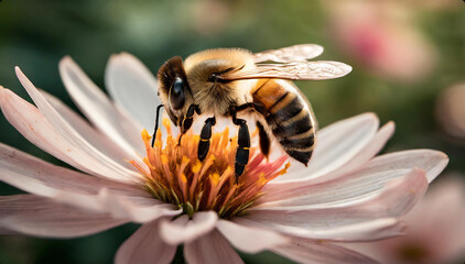 Harworking Honey Bee with Close Up Macro Images