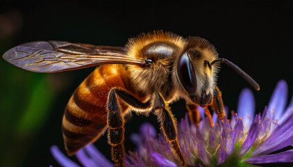 Harworking Honey Bee with Close Up Macro Images