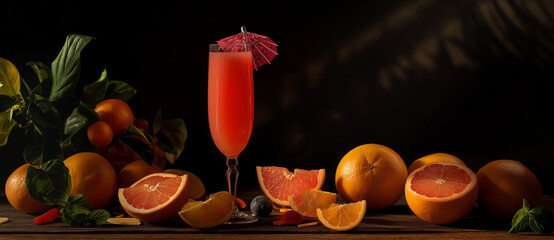 still life with cocktail and oranges 