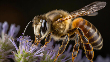 Harworking Honey Bee with Close Up Macro Images