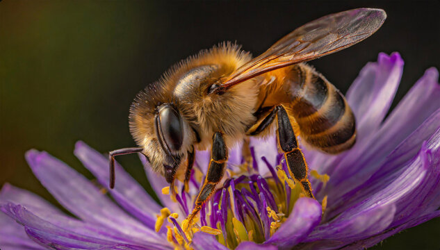 Harworking Honey Bee with Close Up Macro Images