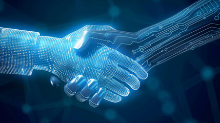 business technology concept, hand of businessman and metal hands of robot shake hand, friendship, technology data, connect network lines,, generative ai