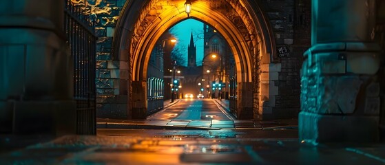 Night view of traffic lights seen through the arch of Christ Church Cathedral in Dublin Ireland. Concept Travel, Dublin, Ireland, Architecture, Night Photography