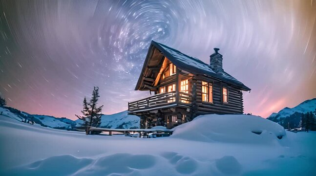 Cabin in the north with circular star trail