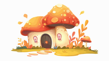 Solated fantasy mushroom house illustration flat ca