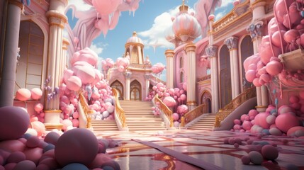 Colorful illustration of a candy city. sweet world. childhood dreams - obrazy, fototapety, plakaty