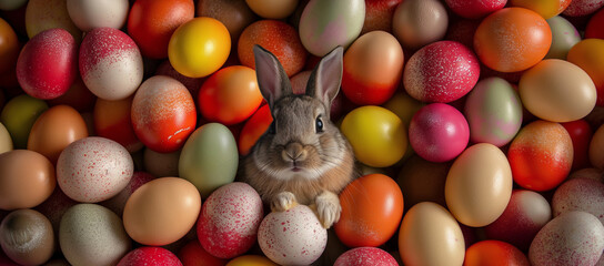 colorful Easter eggs and bunny
