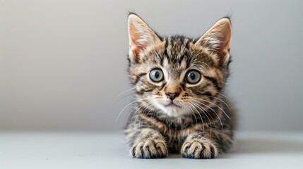 Obraz premium Adorable Brown Tabby Cat Portrait: Curious Kitten Gazing at Camera