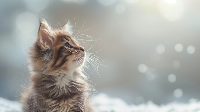 Adorable Fluffy Kitten Portrait: Side View with Copy Space