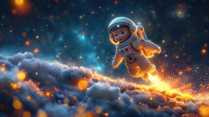 Cartoon kid space explorer. Astronaut boy with space helmet. Created with Generative AI.	