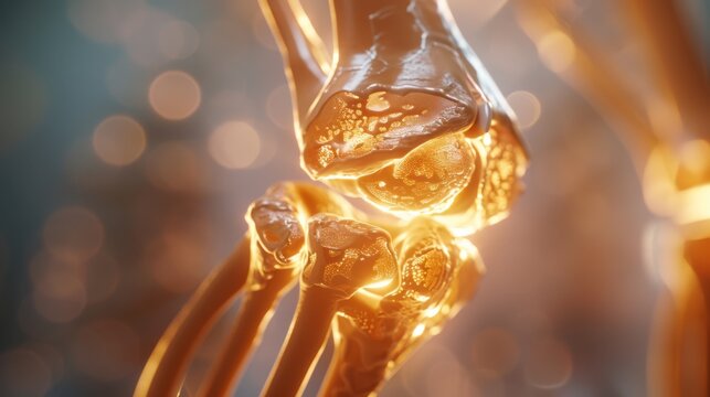 Shining 3D rendering of an elbow joint with dynamic lighting effects
