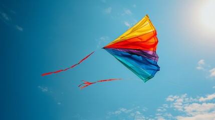 Colorful Freedom: A Bright Kite Soaring in the Sunny Blue Sky