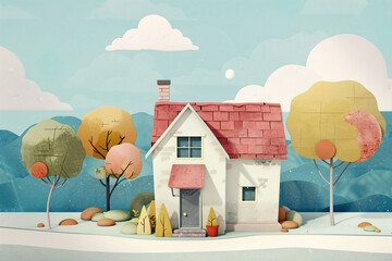 Illustration of house in hygge style.