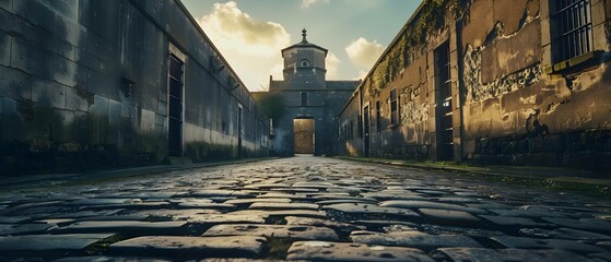 Exploring Kilmainham Gaol: A Captivating Image from Dublin, Ireland. Concept Travel Photography, Historical Landmarks, Dublin Attractions, Architectural Details, Kilmainham Gaol - obrazy, fototapety, plakaty