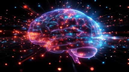 Glowing electric scheme in brain - obrazy, fototapety, plakaty